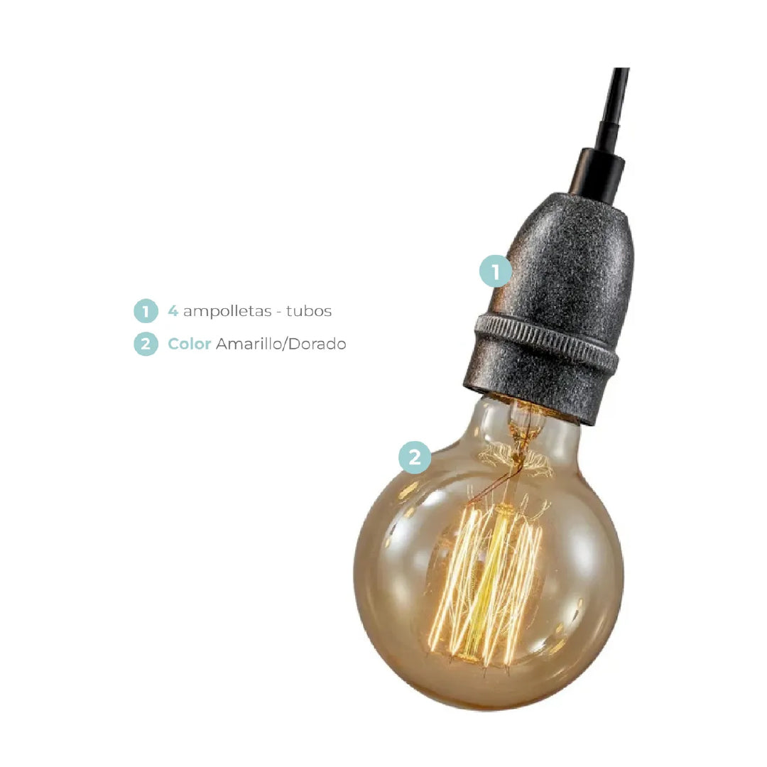 Lámpara Colgante Safiro 4 Luces E27 Atikus 110v Negro