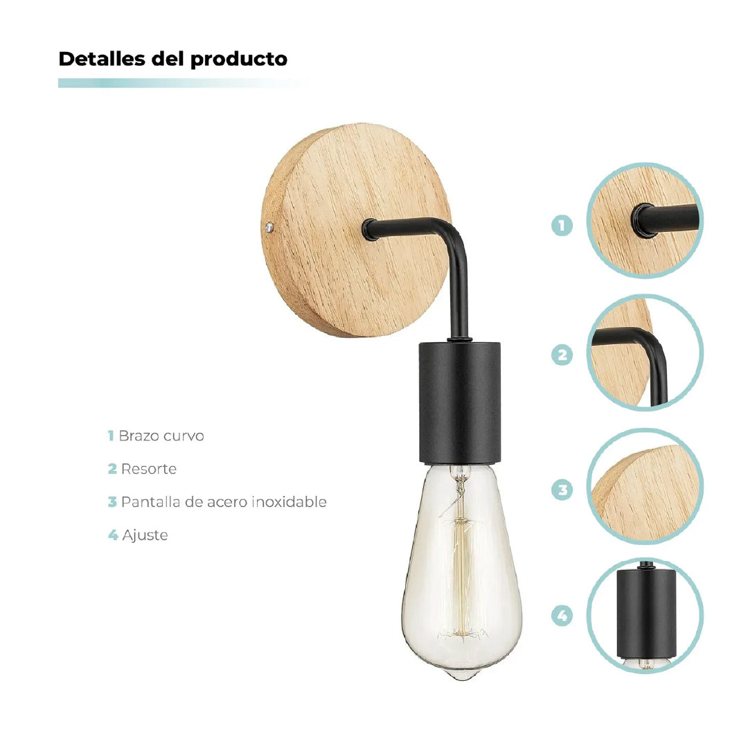Lampara Setx2 Aplique Vintag Basic Negro Atikus 110v Negro
